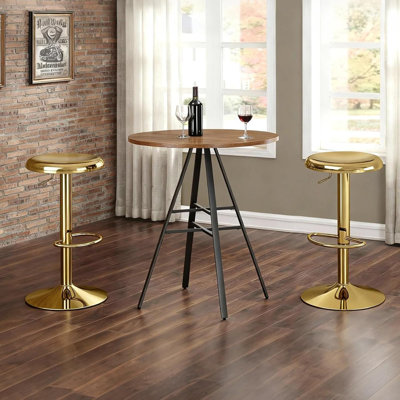 Set Of 2 Adjustable Swivel Metal Counter Height Bar Stools, Backless, Gold