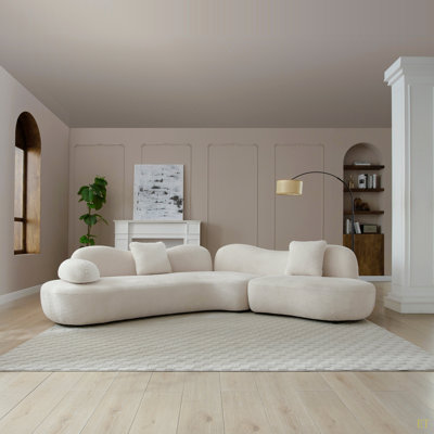 Modern Curved Modular Sofa, Boucle 5-Seater Sofa For Living Room, Bedroom, Crescent Shape And Butterfly Backrest Make The Whole Space Full Of Curves, 2 Pillows