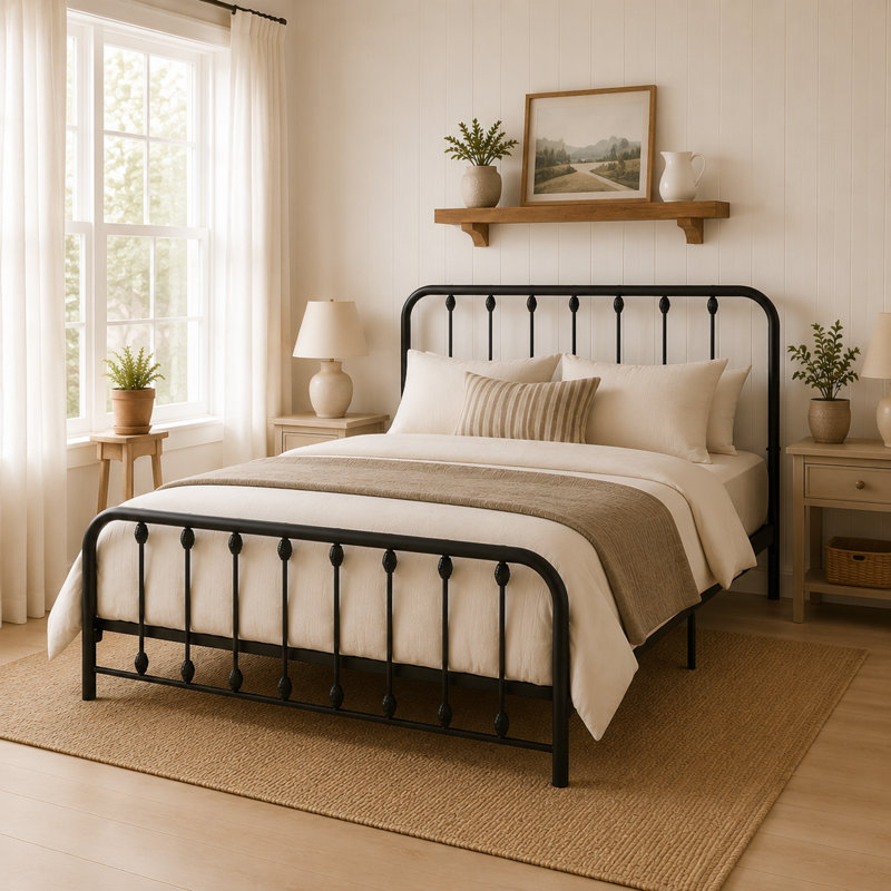Keyesport Metal Platform Bed, Full/Double, Black