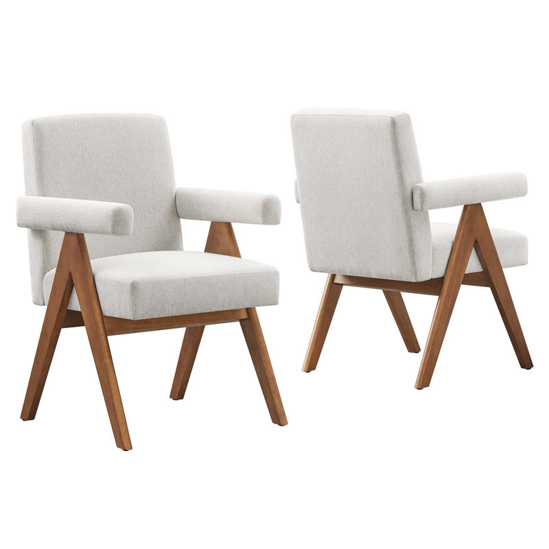 Modway Lyra Fabric Arm Chair Dining Chair, Ivory Fabric