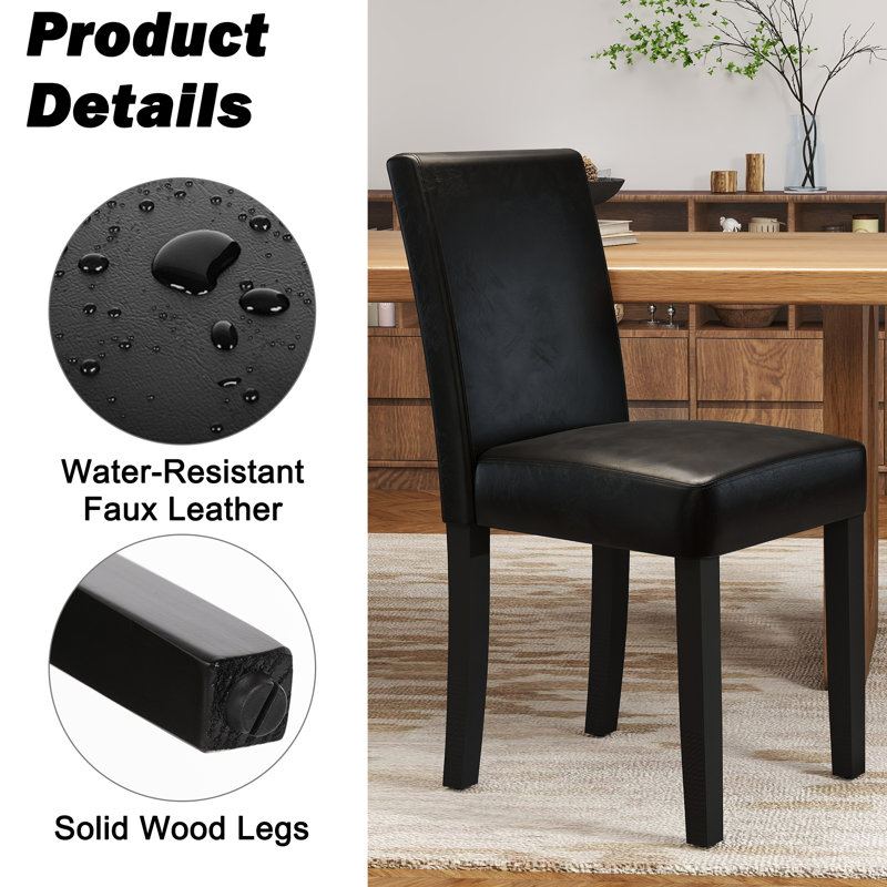 18.9'' H Upholstered Solid Wood Parsons Dining Chairs, Black Leather
