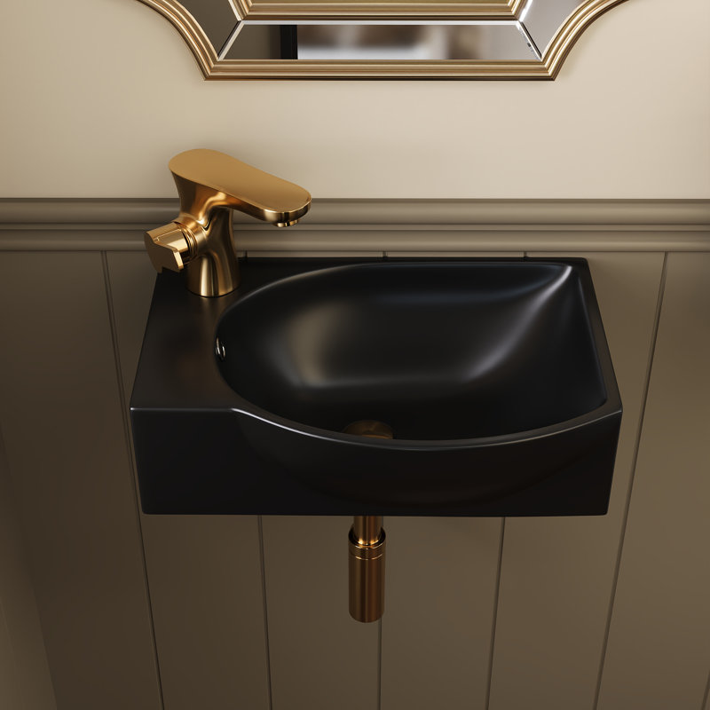 DeerValley 400mm L x 280mm W Ceramic Specialty Sink with Overflow, Black