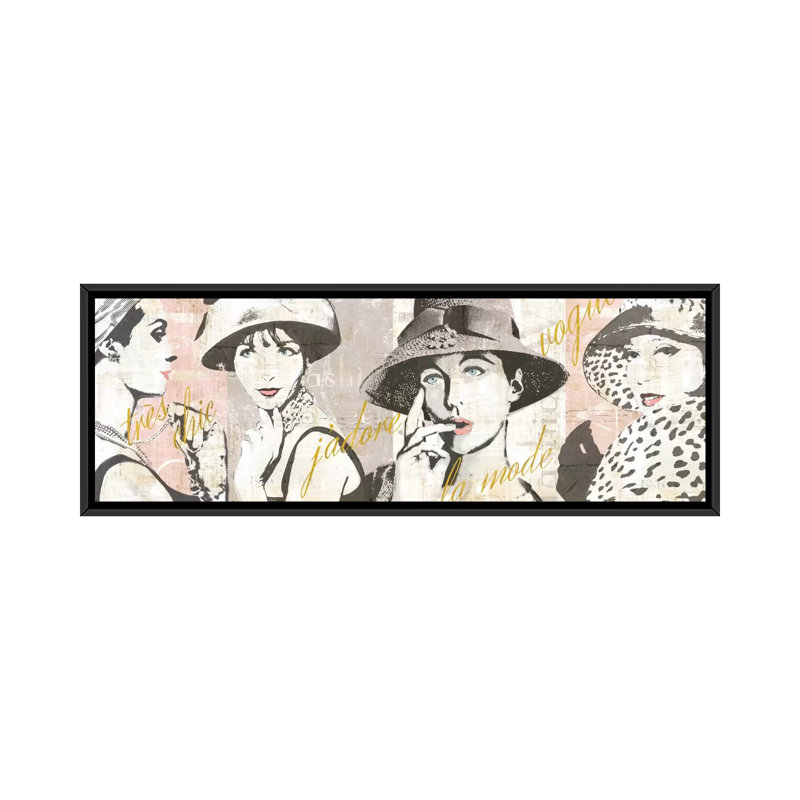 Fashion Week Paris Halftone V, impression sur toile tendue, H 12 po x l 36 po x P 1,5 po, Toile encadrée noire