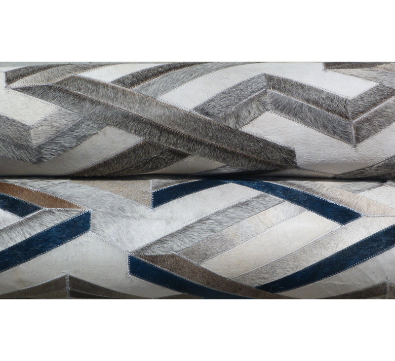Natural Hide Cowhide Geometric Area Rug, Rectangle 9'6" x 13'6"