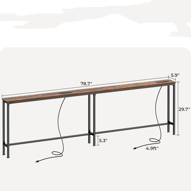 79" Sofa Table with Outlets & USB-C, Narrow Console Entryway Table with Storage, Rustic Brown