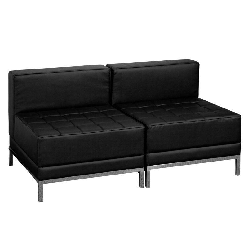 Hercules Imagination Series 2 Piece LeatherSoft Modular Lounge Set with Taut Back and Seat, Black/Chrome