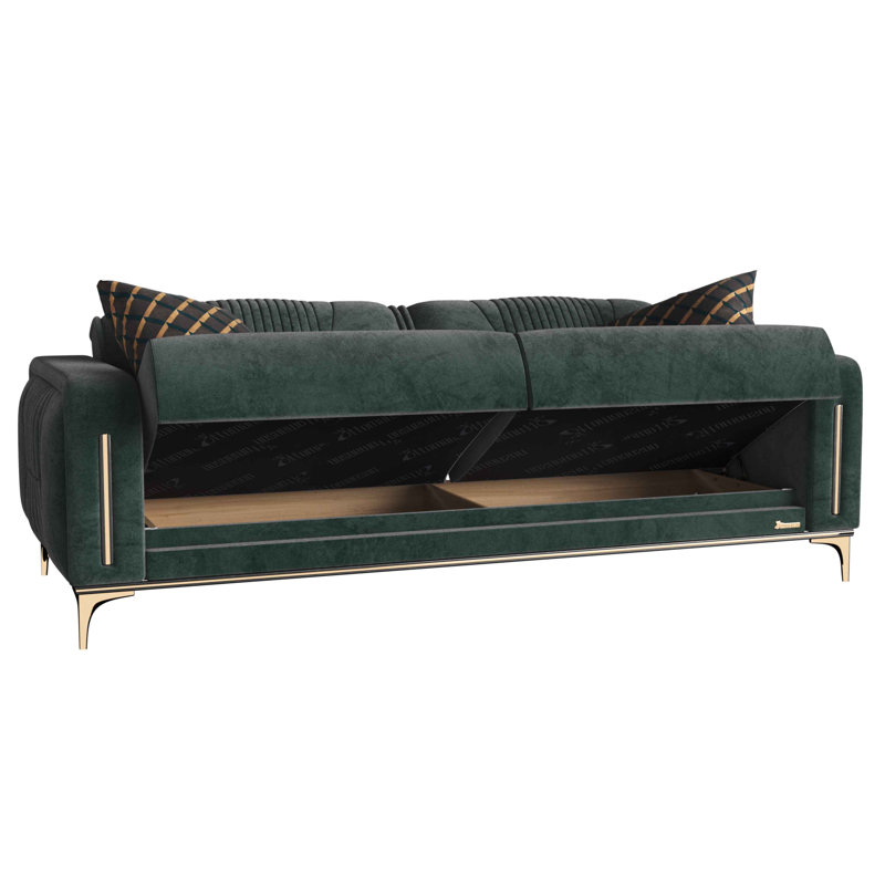 Canapé-lit rembourré avec rangement Humiston, Microfibre vert