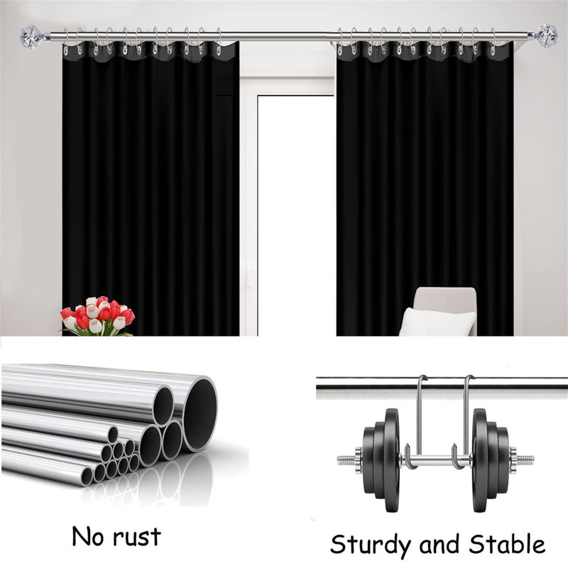 Jacky Silver Stainless Steel Adjustable Single Curtain Pole, 274cm W x 3cm D