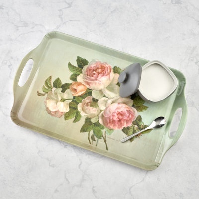 Pimpernel Antique Roses Large Melamine Hndld Tray 18.9 X11.6"