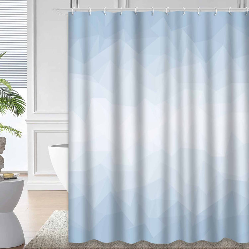 Rideau de douche géométrique bleu clair avec 12 crochets, L 72 po x l 78 po