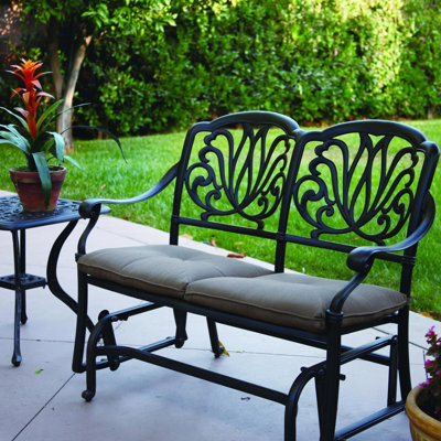 Allene Outdoor Gliding Metal Bench with Cushions by Lark Manor