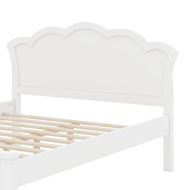 Lit plateforme double en bois avec tête de lit