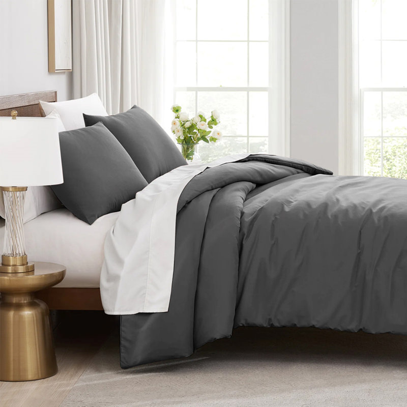 Microfibre 200 TC Plain Reversible Plain Weave Modern & Contemporary Duvet Cover Set, Kingsize - 2 Standard Pillowcases