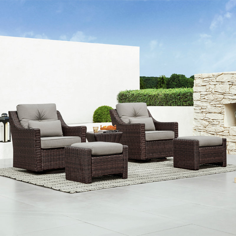 Keaisha 2-Person 3-Piece Outdoor Wicker Swivel Glider Seating Group with Side Table, Brown, Brownish Gray, Yes