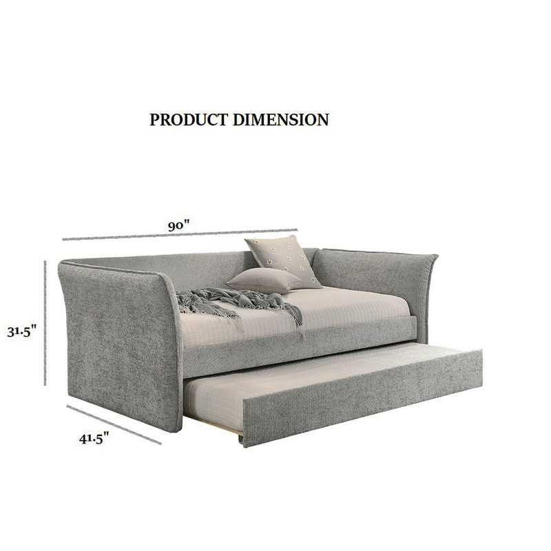 Transitional Style 1Pc Twin Size Daybed W/ Trundle Flared Arms Mattress Ready Gray Finish Primary Living Room, Gray