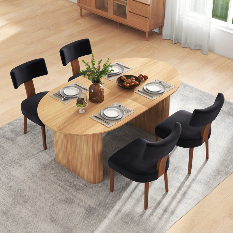 Ensemble de table de salle à manger extensible Modern Farmhouse, Noir, 5 pièces: table, 4 chaises, Chêne