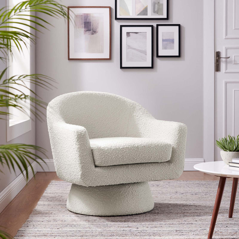 Modway Astral Boucle Fabric Swivel Chair, Ivory Polyester Blend