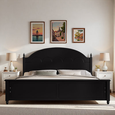 Wooden Bed Frame With Arched Headboard