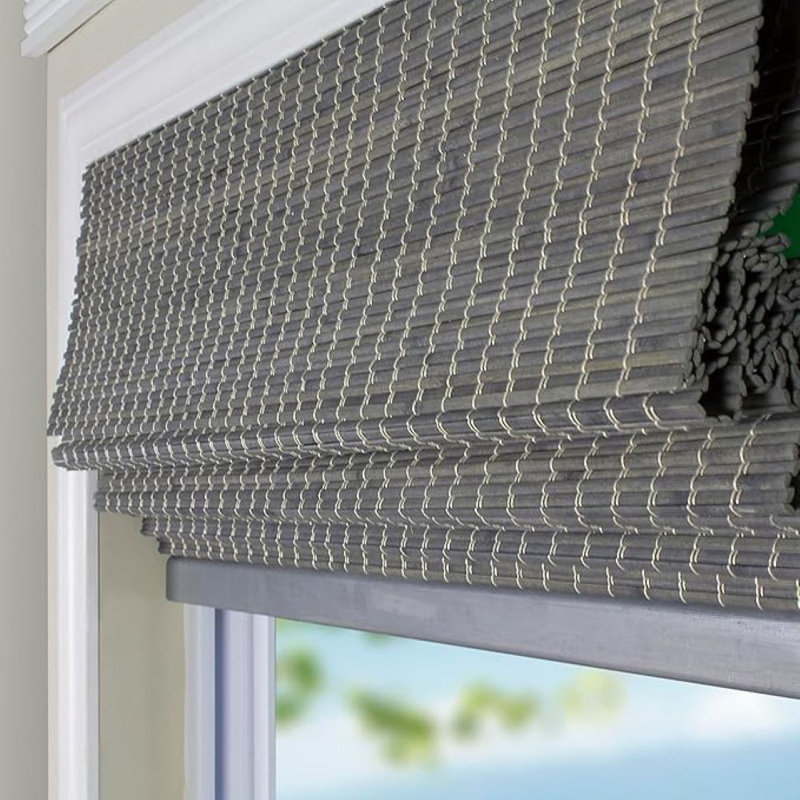 ARLO BLINDS Semi-privacy Grey-brown Bamboo Roman Shades, 34"W x 60"L