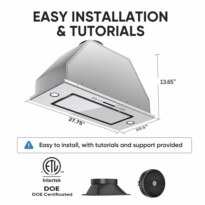  VIKIO 30 inch 500 CFM Convertible Insert Range Hood with LED lights, Stainless Steel