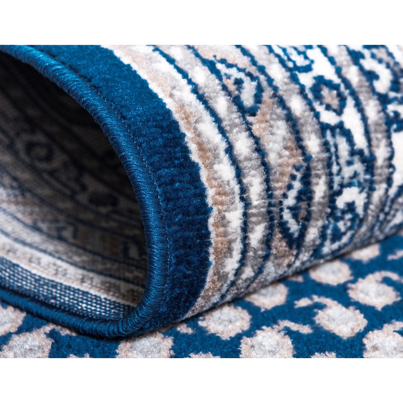 Blue and Gray Rectangular Stain-Resistant Synthetic Area Rug