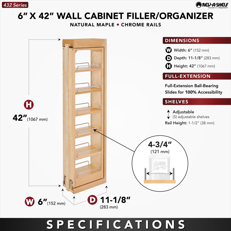 Rev-A-Shelf Pull Out Wall Filler Cabinet Wooden Organizer & Reviews ...