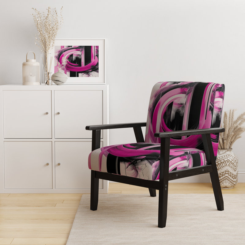 Chaise d'appoint rembourrée, fauteuil moderne Jifi, Rose / polyester noir, Accoudoirs carrés noirs