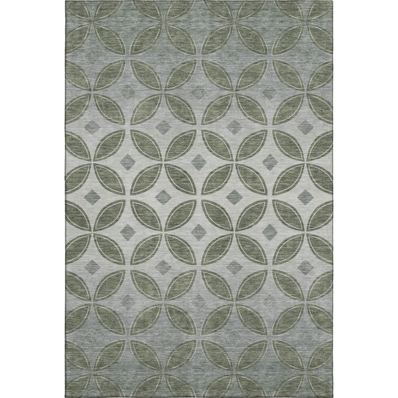 Premium Machine Washable Mayfield AMF2423 Geometric Rug, Basil, 10' x 14'