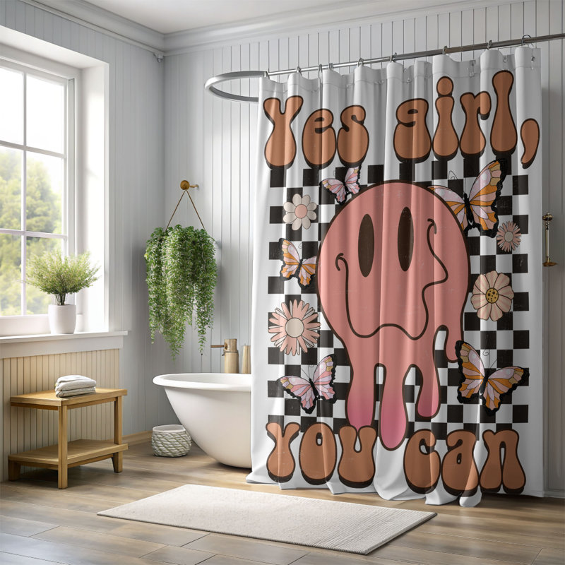Tramya Checkered Shower Curtain, 74"H x 71"W