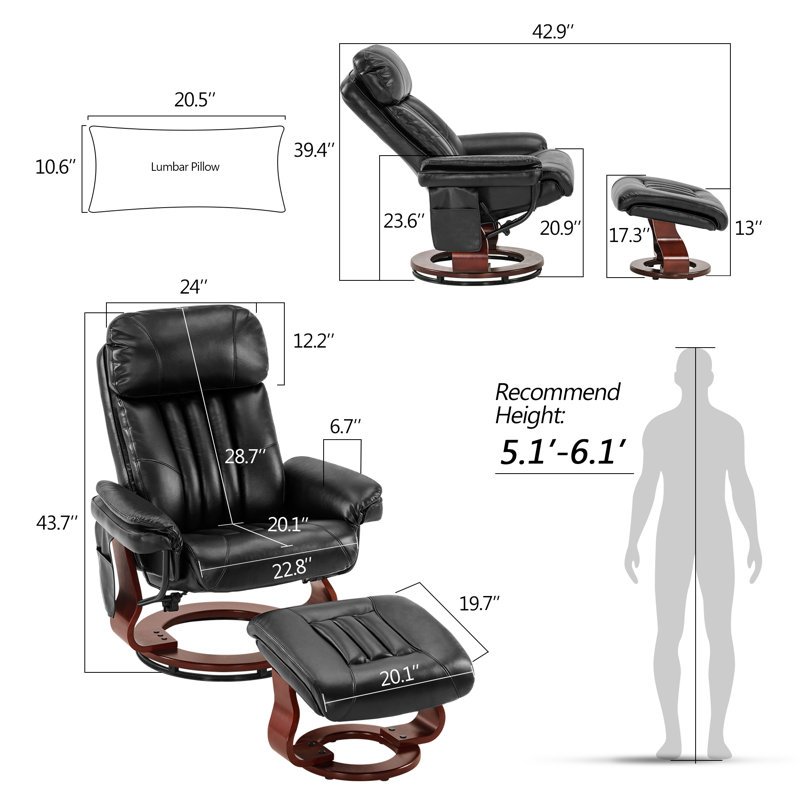 Fauteuils inclinables avec repose-pieds Kimmons, fauteuil inclinable pivotant à 360 degrés avec massage, similicuir