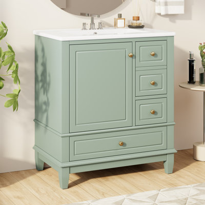 30" Bathroom Vanity With Sink, One Door With Shelf And Three Drawers, Soft Close Door
