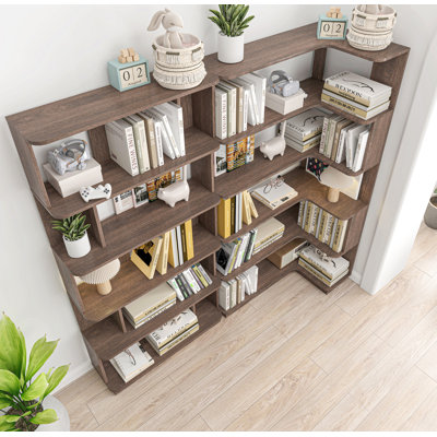 Bibliothèque d'angle peu encombrante de 90 cm + bibliothèque libre extensible de 80 cm, ensemble de 2 tablettes de présentation, couleur brun foncé et 4 autres couleurs optionnelles, meubles librement combinés et assortis