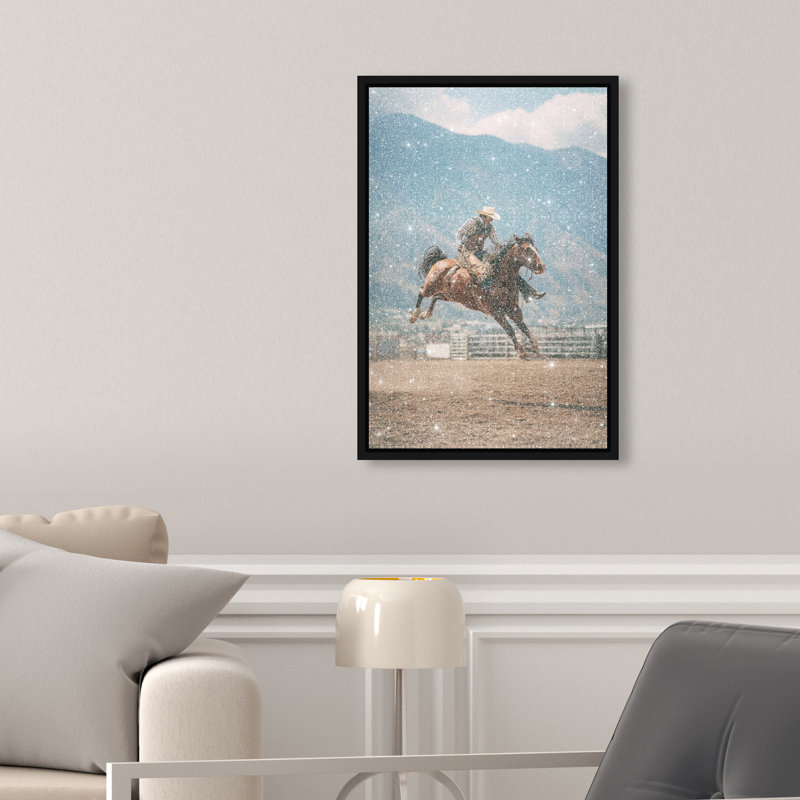 Bronc Rider Print by Oliver Gal, 11"H x 16"W, Black Floater Frame
