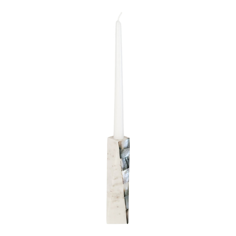 Large White Marble and Grey Pearl Tabletop Candlestick