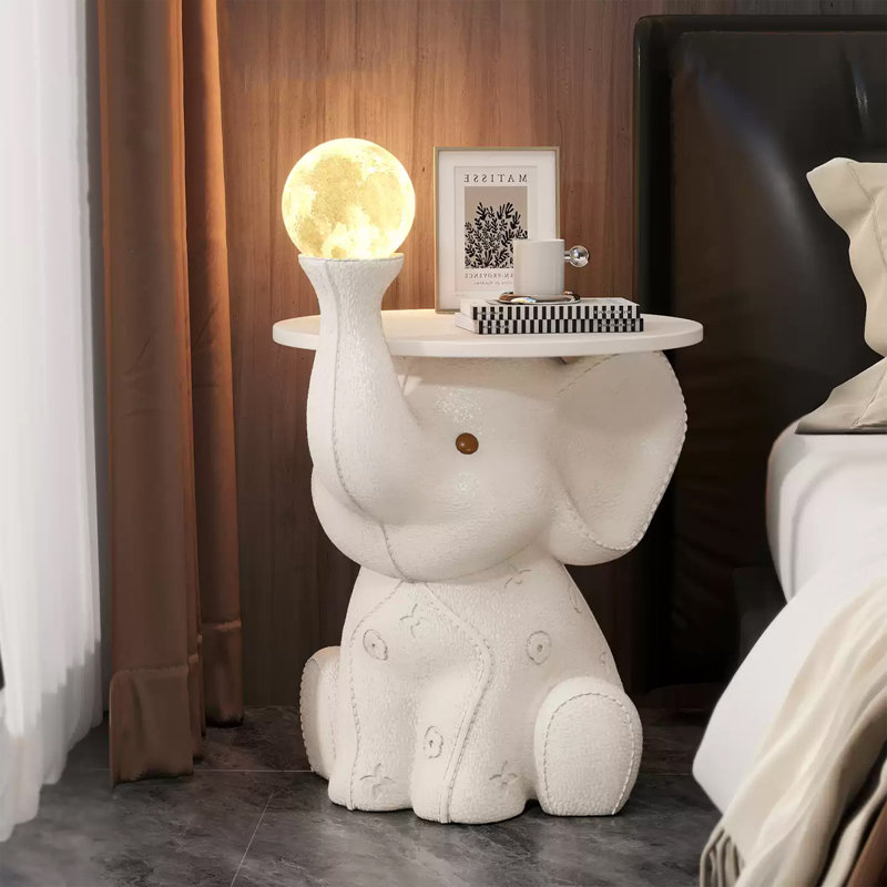 Décoration créative bébé éléphant en résine avec plateau lampe de plancher, Blanc