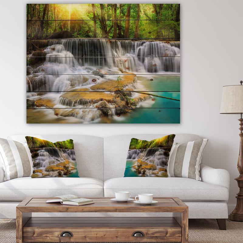 « kanchanaburi province cascade », impression, H 15 po x l 20 po x P 1 po, Bois
