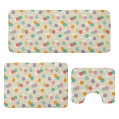  Birthday Bathroom Rug Set 3 Pieces U-Shape & Rectangle Mats Multicolor