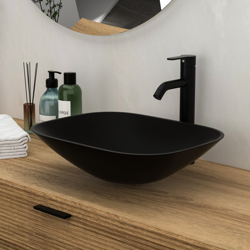Lavabo vasque de salle de bain en verre trempé avec robinet noir mat et bonde escamotable facile - vous permet d'économiser du temps de nettoyage