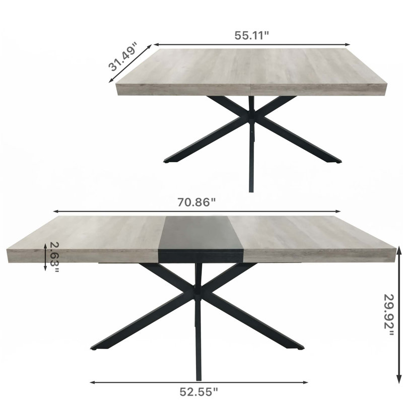 55.11" -70.86" Rectangular Stretch Table Dining Table-Only Table, Gray