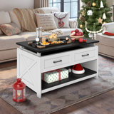 Gracie Oaks Black Board Game Table With Play Mat, Coffee Table With 4 Drawers & Power Outlet, Puzzle Table 3-In-1 Coffee Table