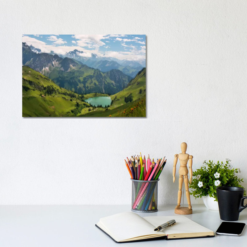 Swiss Alps Spring Mountain Landscape by Unknown Artist - Wrapped Canvas Painting, 20.32 cm H x 30.48 cm W