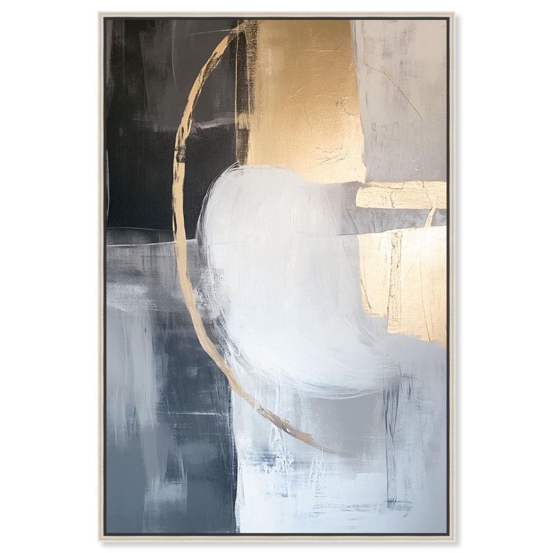 «Golden Eclipse Canvas Gemstone Abstract Art» par Art Remedy, H 37 po x l 25 po x P 1,2 po, Cadre argenté
