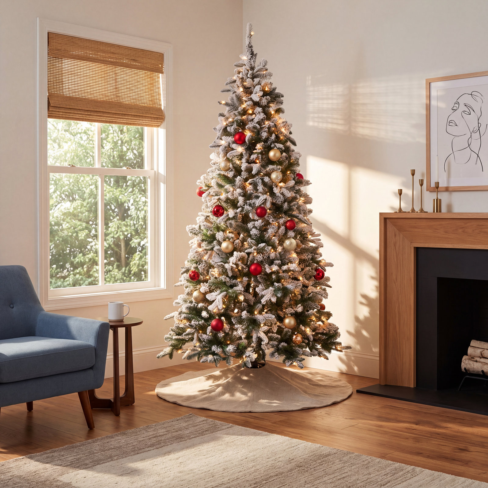 The Holiday Aisle® Snowy Everest Fir Medium Tree with Clear Lights, 6.5'