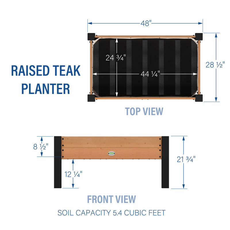 6 Cubic Foot Teak Raised Planter with Steel Legs