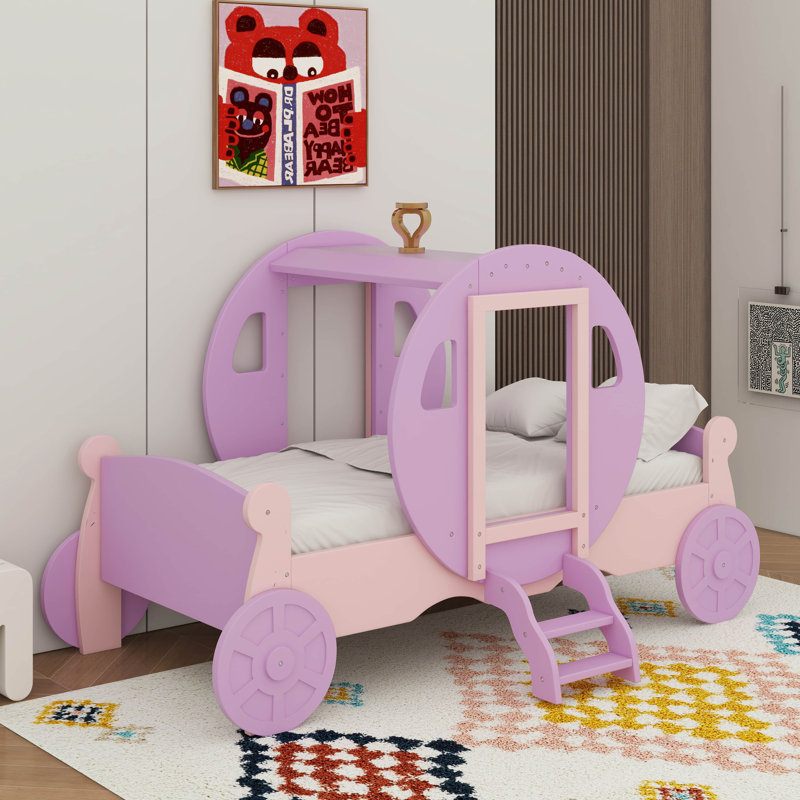 Lit simple de style princesse avec couronne, Mauve / Rose