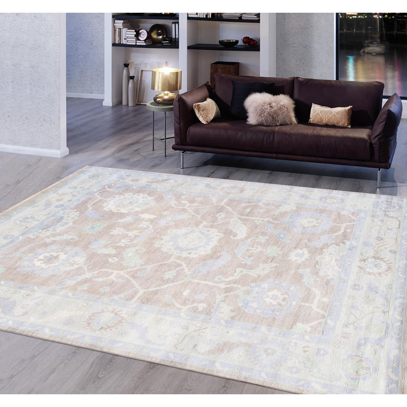 Tapis oriental brun en laine noué à la main 8 pi x 9 pi 11 po Oushak