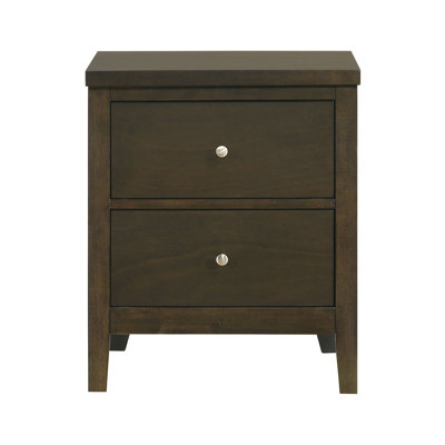 2 Drawers Wooden Nightstand With Brushed Nickel Hardware In Dark Cocoa