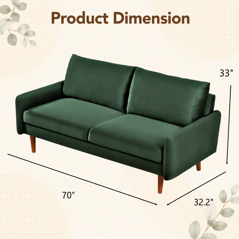 Canapé moderne avec pieds fuselés en bois, Green Polyester