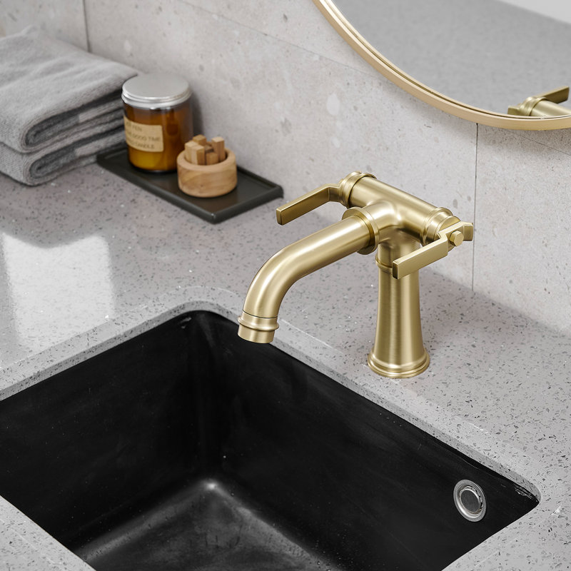 Double Handle Industrial Style Bathroom Faucet, Brushed Gold