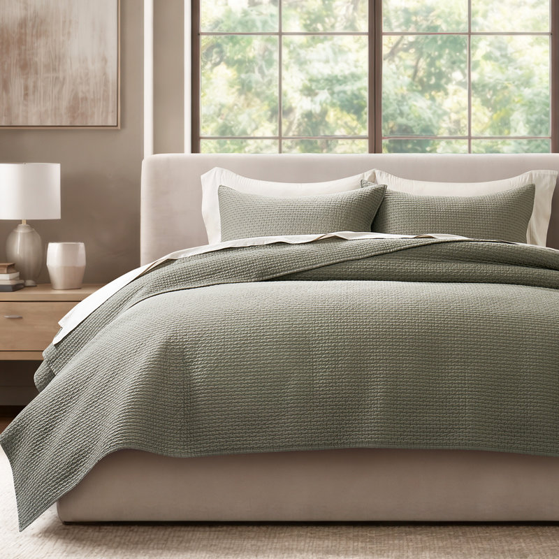 100% Cotton Sateen Quilt Set - Lightweight Breathable Coverlet With Pick-Stitch Design, Reversible & Pre-Washed For All-Season Comfort